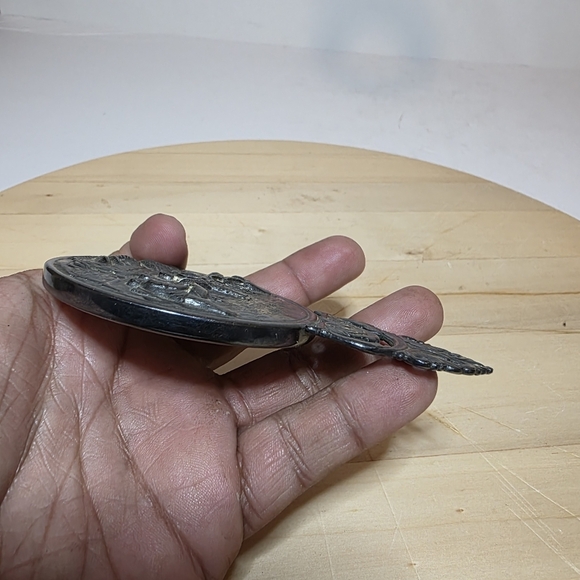 Vintage Hans Jensen Denmark Silver Plate Repousse Compact Mirror Small Hand held - Picture 2 of 13